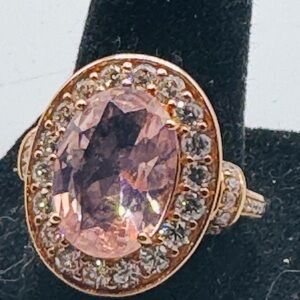 Pink Morganite Simulant & White Cubic Zirconia 18k Rose Gold Ov Silver Ring Sz 9